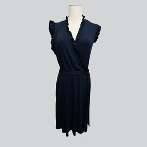 Boden Ruffle Fixed Wrap knee length Navy 10R Business Casual Office Career Dress